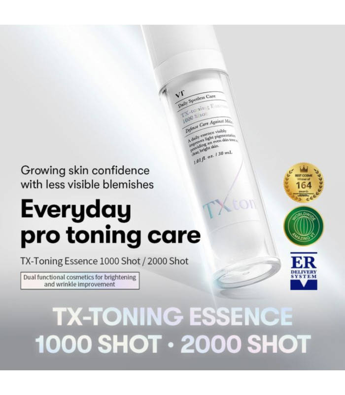 VT Cosmetics - TX-toning Essence 1000 Shot - Brightening Face Essence with Tranexamic Acid - Siero Viso