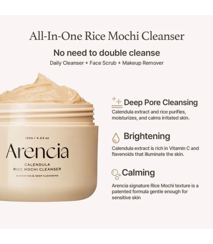 Arencia - Calendula Rice Mochi Cleanser - Detergente viso 3-in-1 alla calendula per pelli sensibili