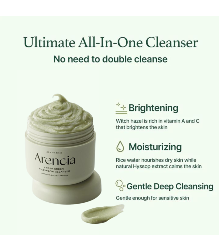 Arencia - Fresh Green Rice Mochi Cleanser - Detergente viso al riso idratante e lenitivo