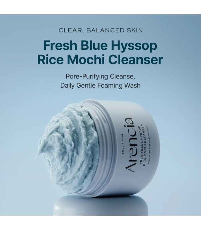 Arencia - Fresh Blue Hyssop Rice Mochi Cleanser-  Detergente viso 3-in-1 al riso e issopo per pelle mista
