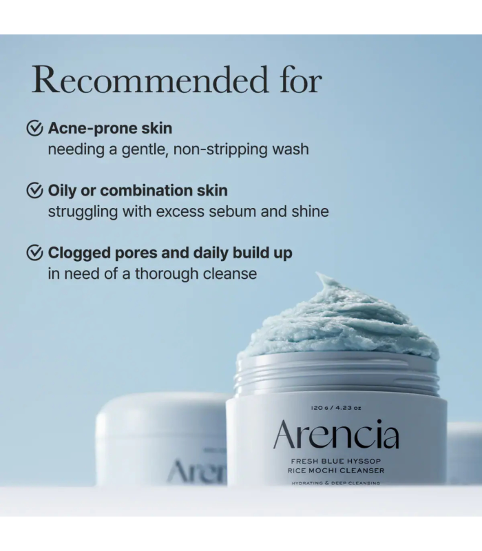 Arencia - Fresh Blue Hyssop Rice Mochi Cleanser-  Detergente viso 3-in-1 al riso e issopo per pelle mista