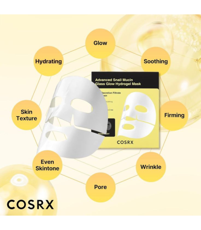COSRX - Advanced Snail Mucin Glass Glow Hydrogel Mask - Maschera idratante alla bava di lumaca