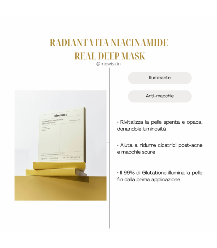 Set 4× Biodance Radiant Vita Niacinamide Real Deep Mask – Maschera illuminante & uniformante | MewiSkin