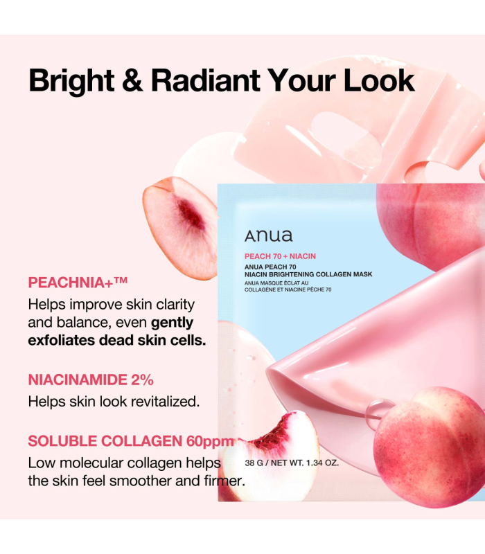Anua - Peach 70 Niacin Brightening Collagen Mask - Maschera illuminante alla pesca