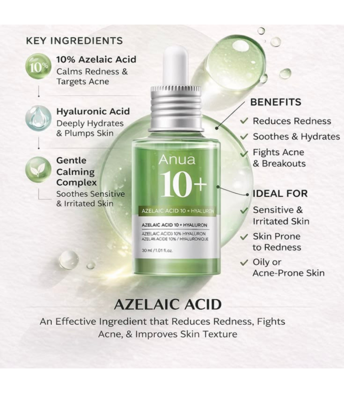 Anua – Azelaic Acid 10 Hyaluron Redness – Siero viso lenitivo anti-rossori