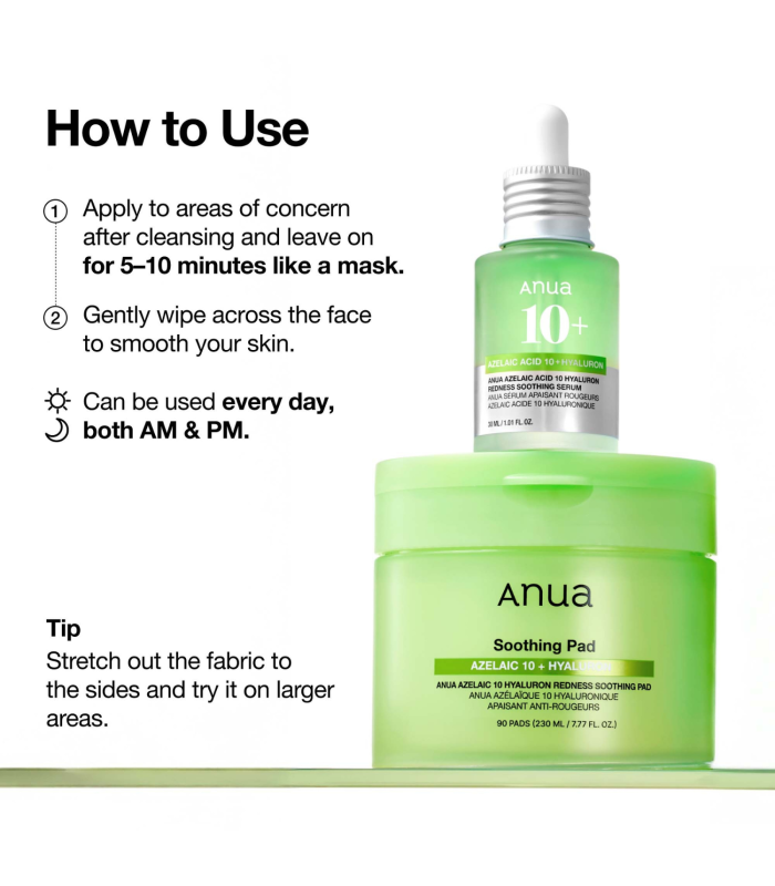 Anua – Azelaic Acid 10 Hyaluron Redness Soothing Pad – Dischetti viso lenitivi anti-rossori