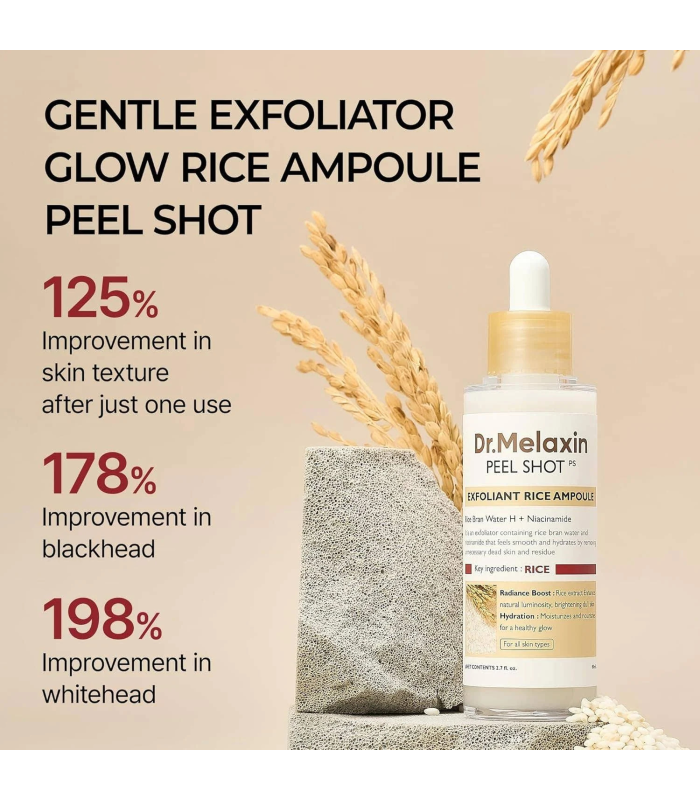Dr.Melaxin – Peel Shot Exfoliant White Rice Ampoule – Ampoule viso esfoliante e illuminante al riso