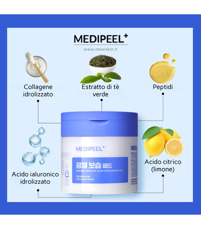 Medi-Peel – Mooltox Glow Moisturizing Pads – Dischetti viso idratanti e illuminanti
