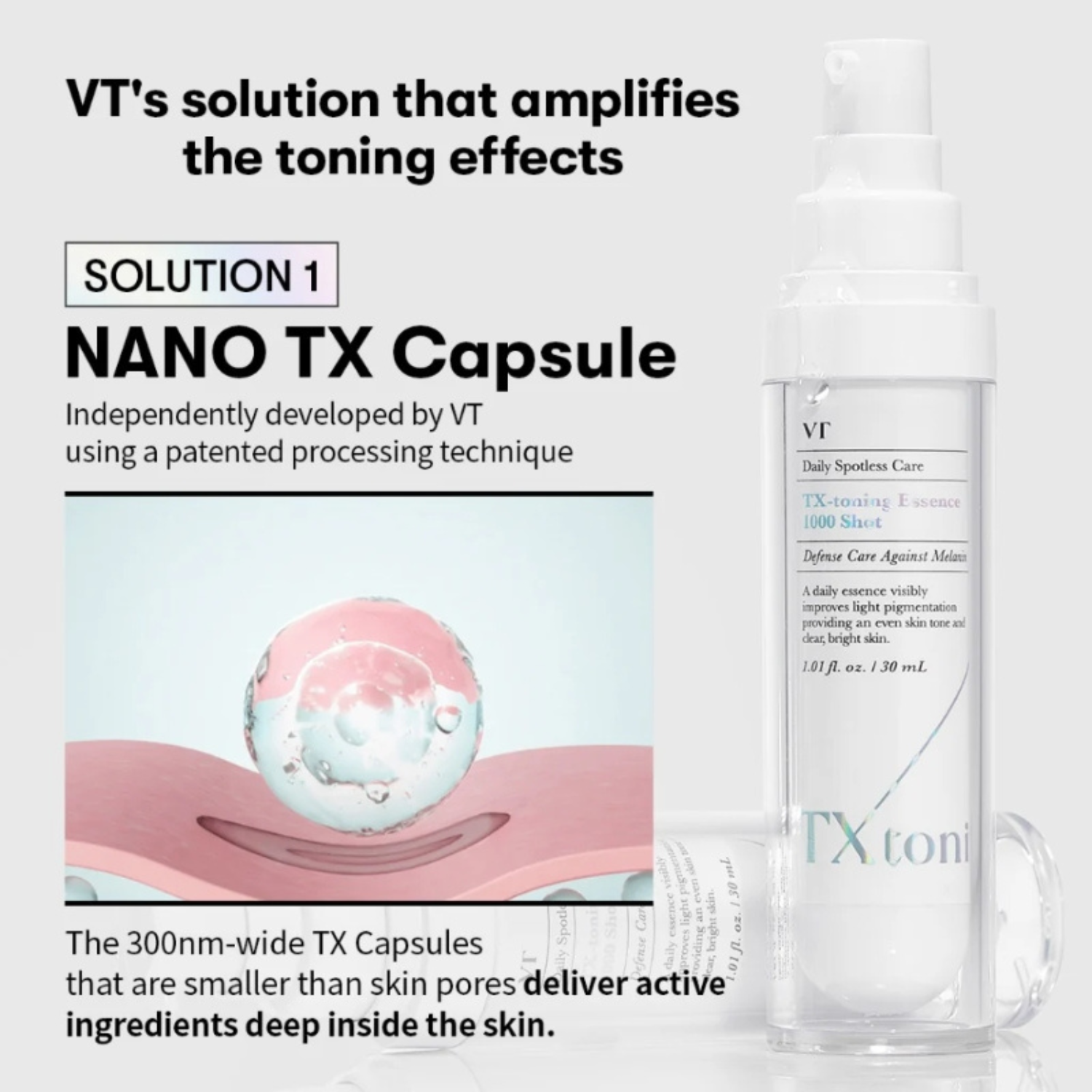 VT Cosmetics - TX-toning Essence 1000 Shot - Essenza viso illuminante anti-macchie con acido tranexamico