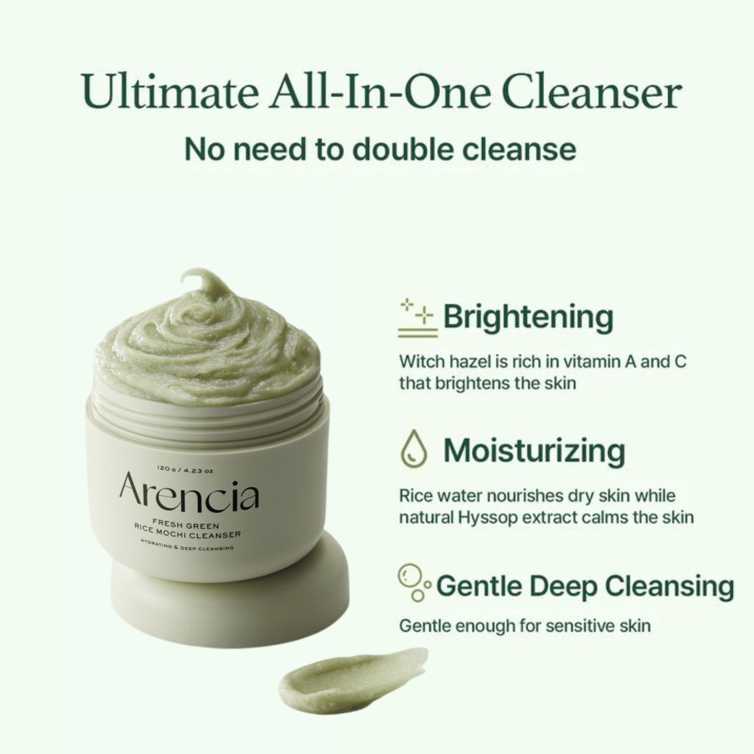 Arencia - Fresh Green Rice Mochi Cleanser - Detergente viso Mochi al tè verde purificante e riequilibrante