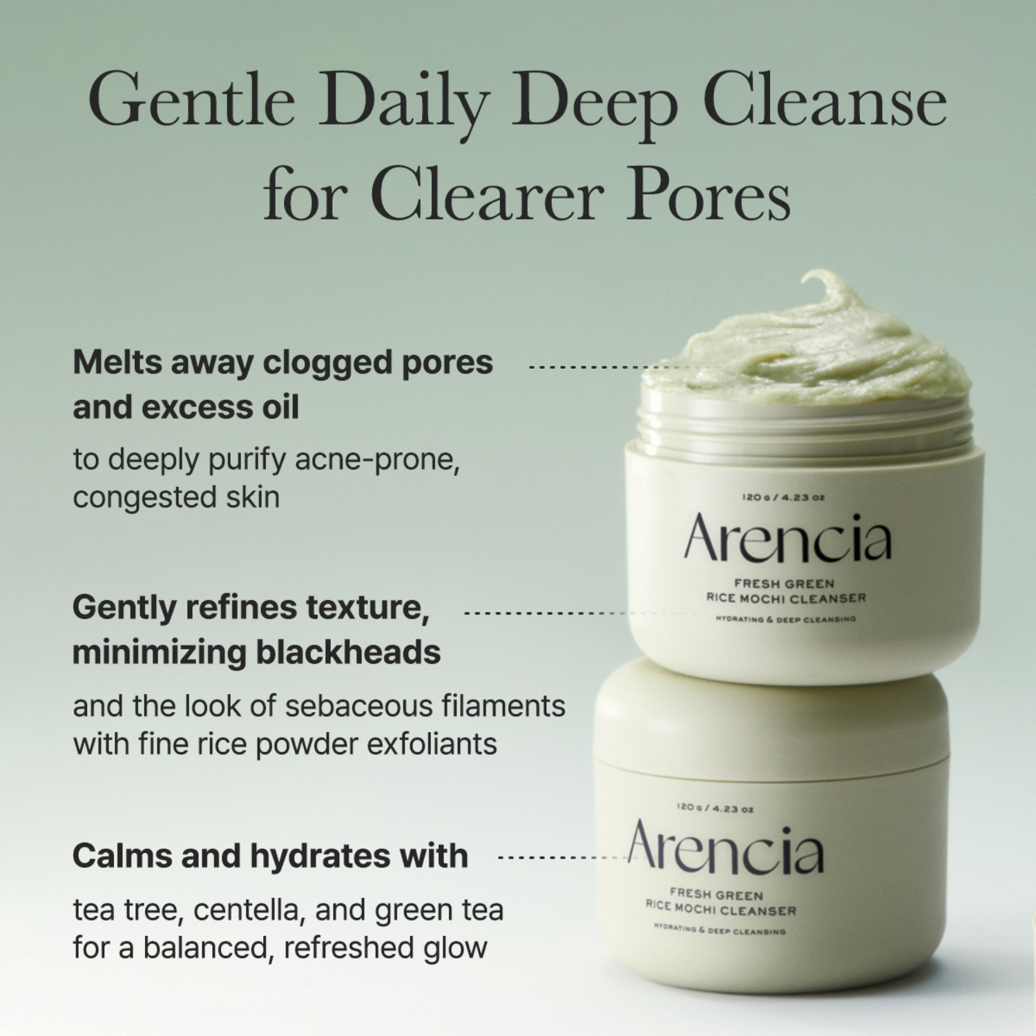 Arencia - Fresh Green Rice Mochi Cleanser - Detergente viso Mochi al tè verde purificante e riequilibrante