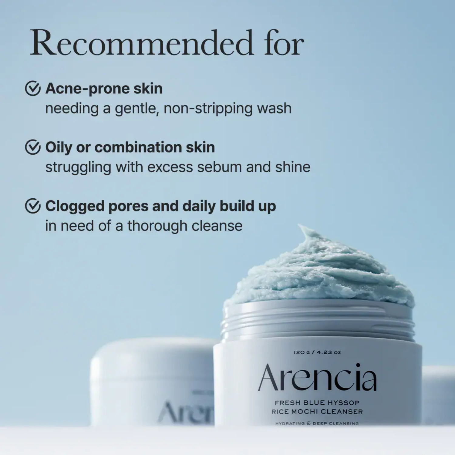 Arencia - Fresh Blue Hyssop Rice Mochi Cleanser - Detergente viso Mochi all’issopo blu lenitivo
