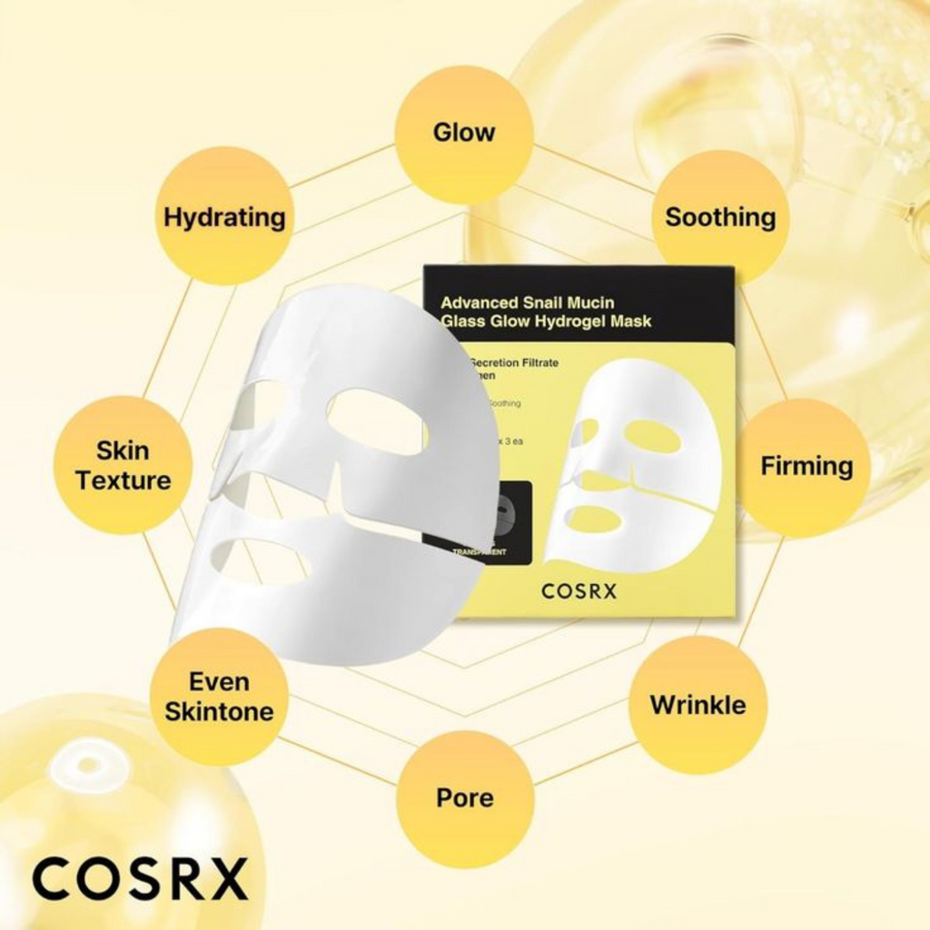 COSRX - Advanced Snail Mucin Glass Glow Hydrogel Mask - Maschera hydrogel alla bava di lumaca effetto glass skin