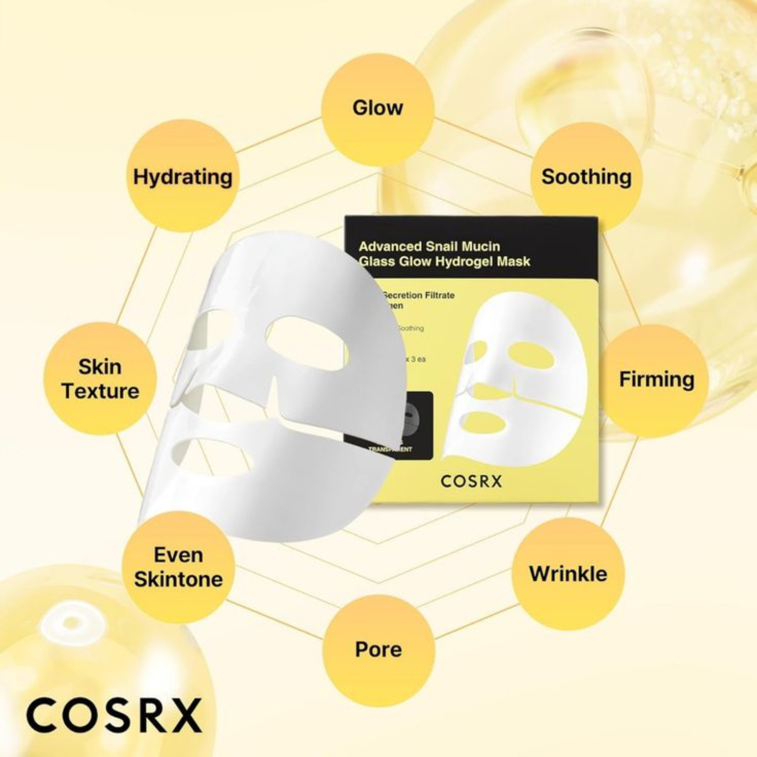 COSRX - Advanced Snail Mucin Glass Glow Hydrogel Mask - Maschera hydrogel alla bava di lumaca effetto glass skin
