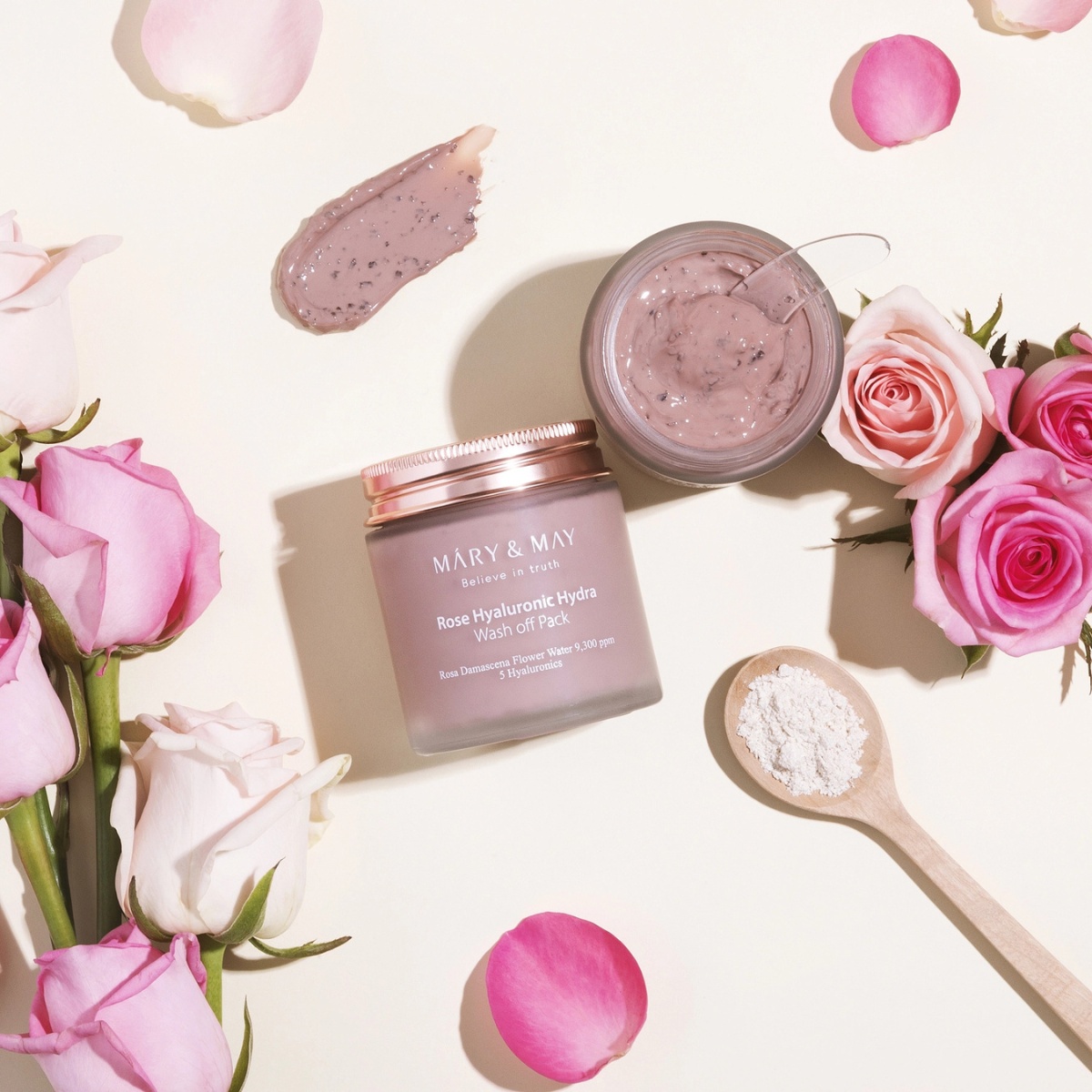 Mary&May - Rose Hyaluronic Hydra Wash Off Mask - Maschera viso delicata all'argilla e rosa damascena