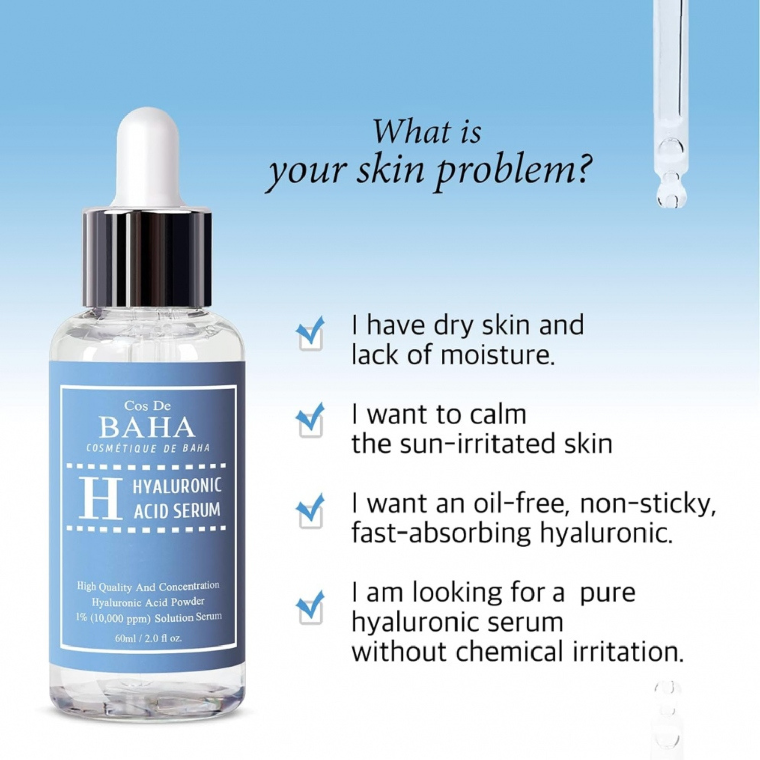 Cos De BAHA - Hyaluronic Acid Serum - Siero viso idratante con acido ialuronico