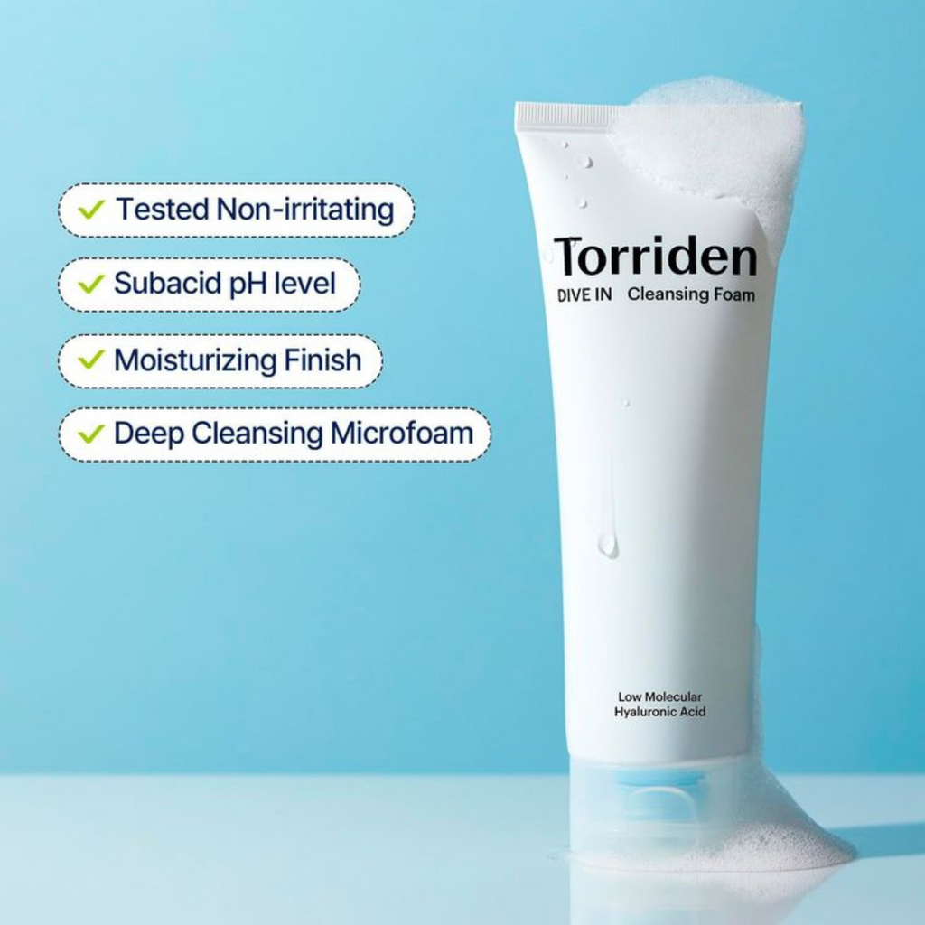 Torriden – Dive-In Low Molecular Hyaluronic Acid Cleansing Foam – Detergente viso idratante a pH delicato