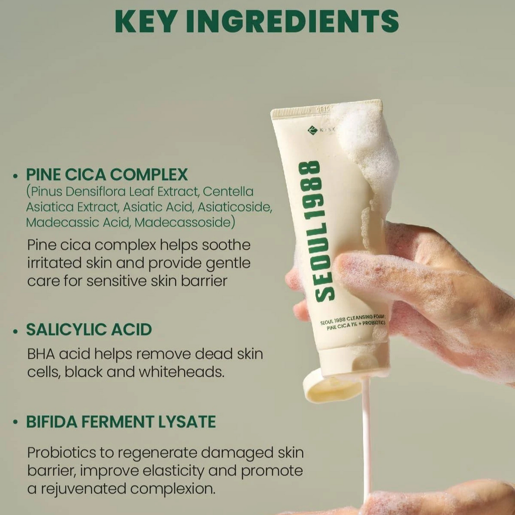 KSECRET - SEOUL 1988 Cleansing Foam: Pine Cica 1% + Probiotics - Detergente viso purificante con centella e probiotici
