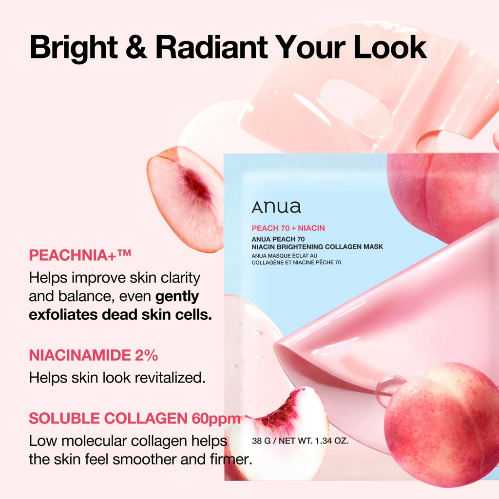 Anua - Peach 70 Niacin Brightening Collagen Mask - Maschera illuminante alla pesca