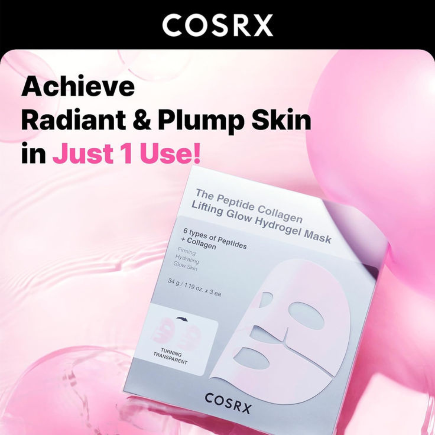 COSRX - Peptide Collagen Glow Hydrogel Mask - Maschera viso al collagene illuminante
