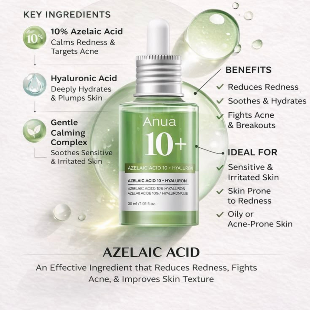 Anua – Azelaic Acid 10 Hyaluron Redness Soothing Serum – Siero viso lenitivo anti-rossori