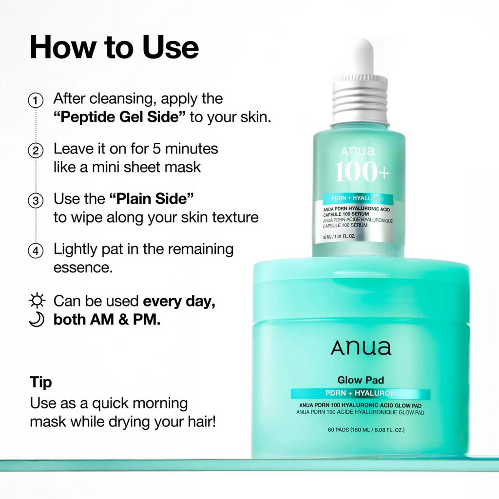 Anua – PDRN 100 Hyaluronic Acid Glow Pad – Dischetti viso illuminanti e idratanti