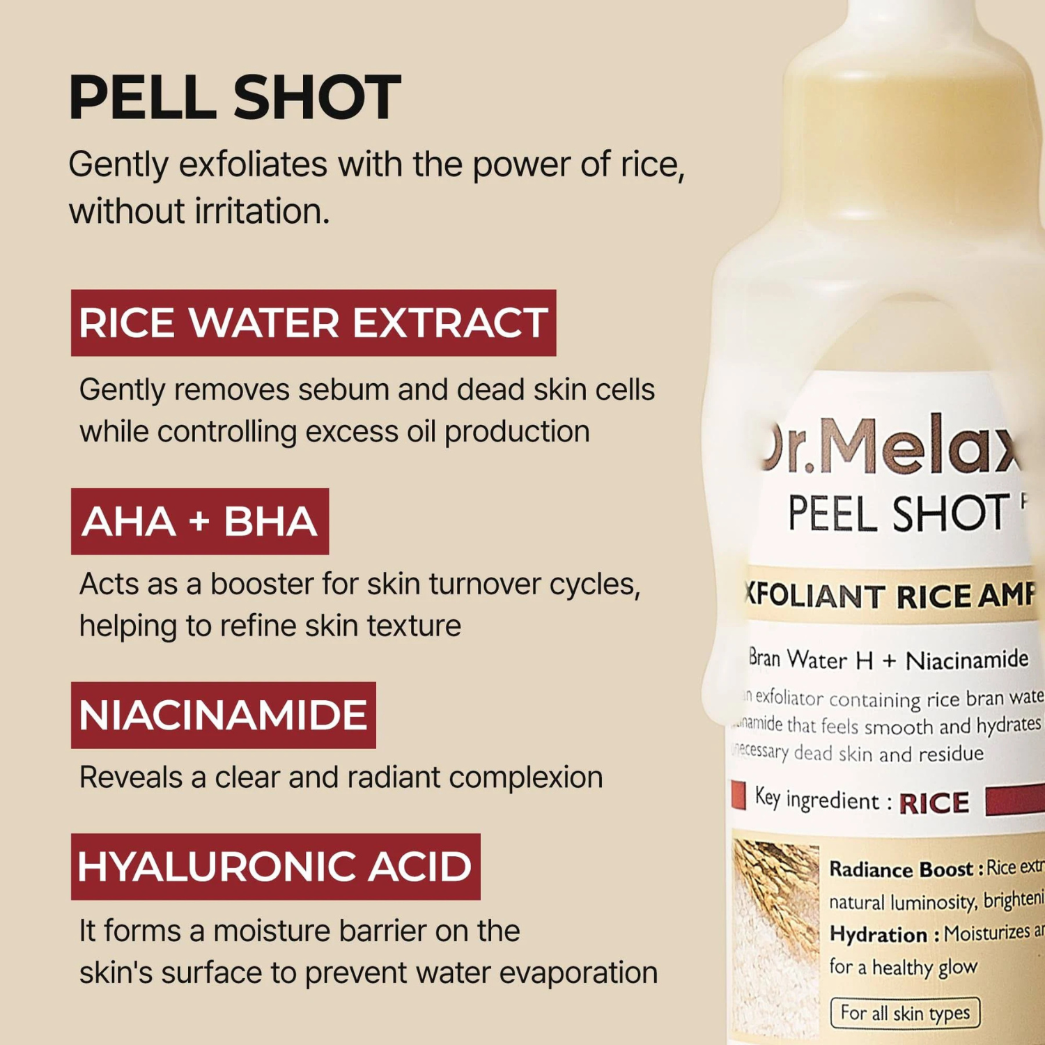 Dr.Melaxin – Peel Shot Exfoliant White Rice Ampoule – Ampoule viso esfoliante e illuminante al riso