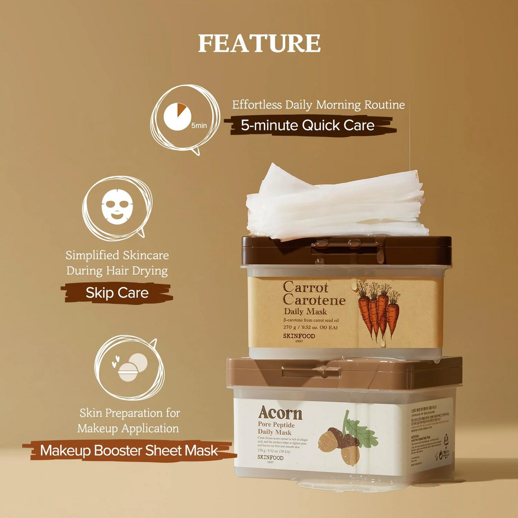 SKINFOOD – Acorn Pore Peptide Daily Mask – Set maschere viso pori e elasticità