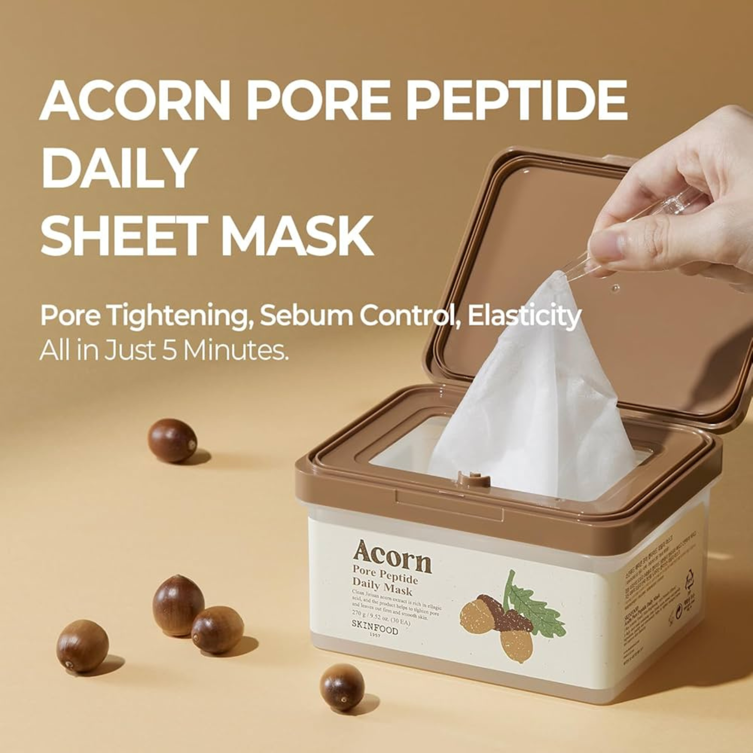 SKINFOOD – Acorn Pore Peptide Daily Mask – Set maschere viso pori e elasticità