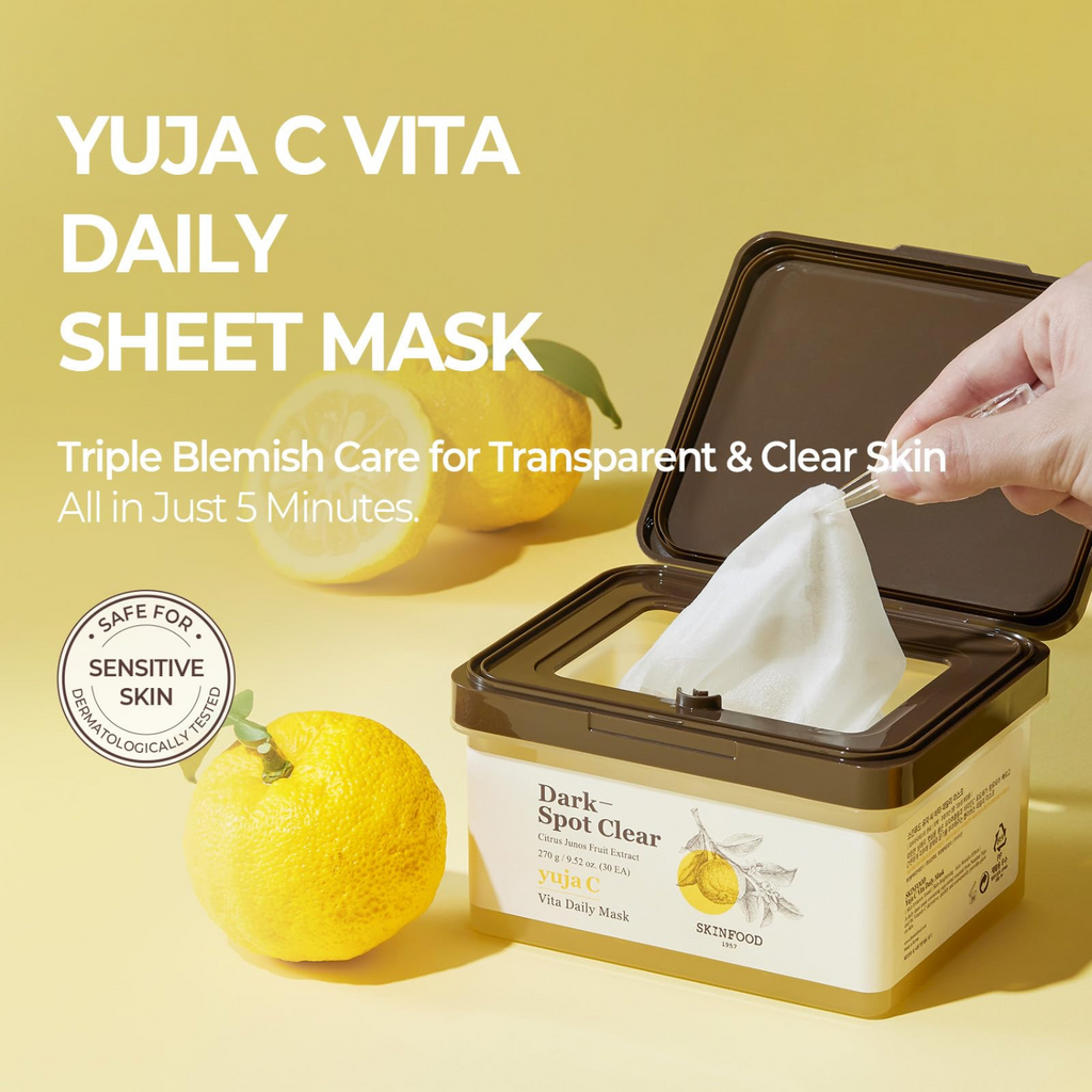 SKINFOOD – Yuja C Vita Daily Mask – 30 maschere viso illuminanti alla Vitamina C
