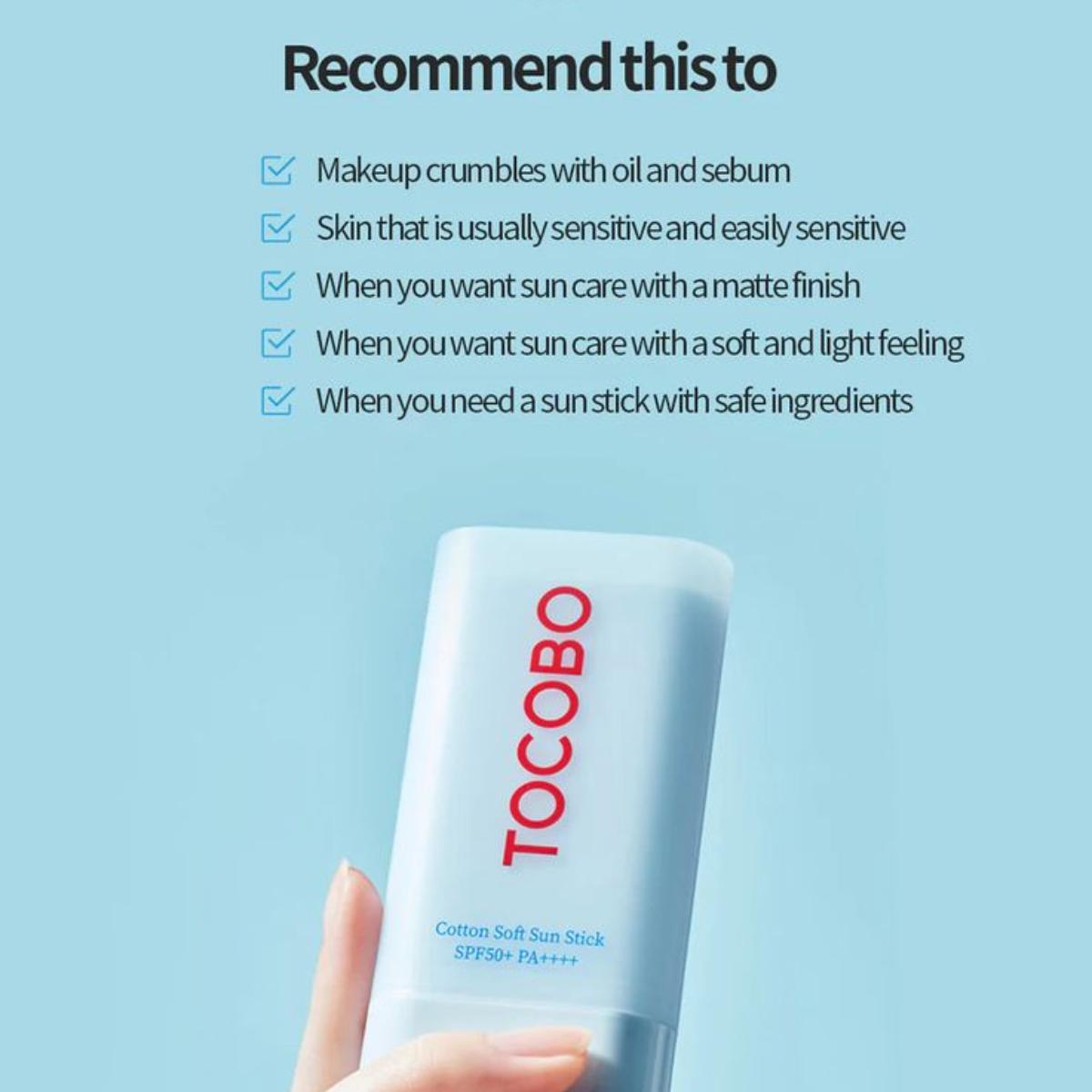 TOCOBO - Cotton Soft Sun Stick SPF50 - Stick solare viso opacizzante