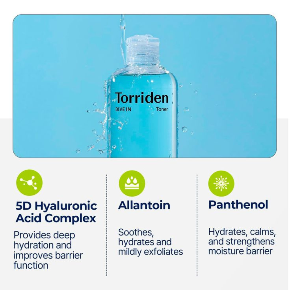 Torriden - Dive-In Low Molecular Hyaluronic Acid Toner - Tonico viso idratante e rimpolpante all’acido ialuronico