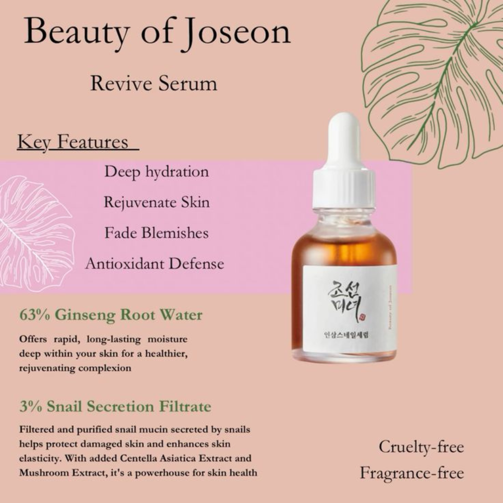 Beauty of Joseon - Revive Serum: Ginseng + Snail Mucin - Siero viso anti-età rigenerante al ginseng e bava di lumaca