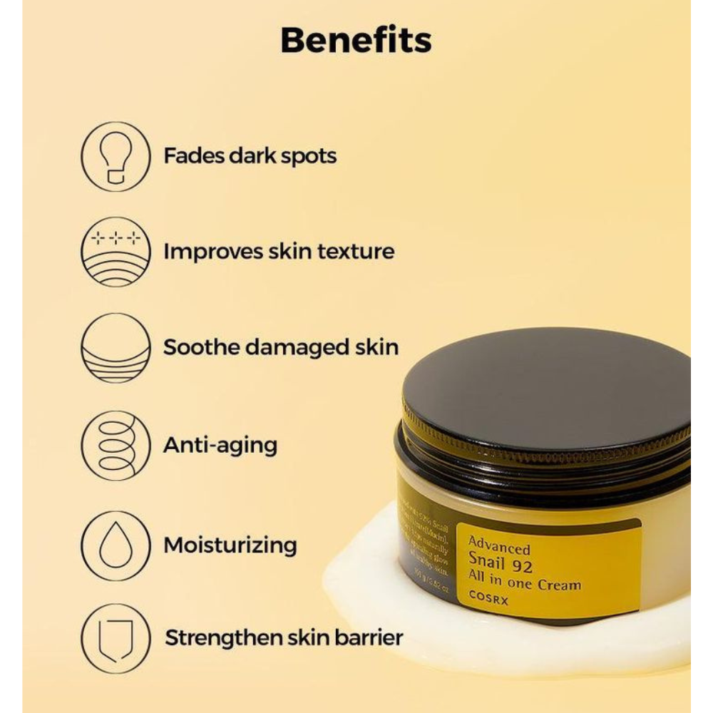 COSRX - Advanced Snail 92 All In One Cream - Crema viso idratante e rigenerante alla bava di lumaca