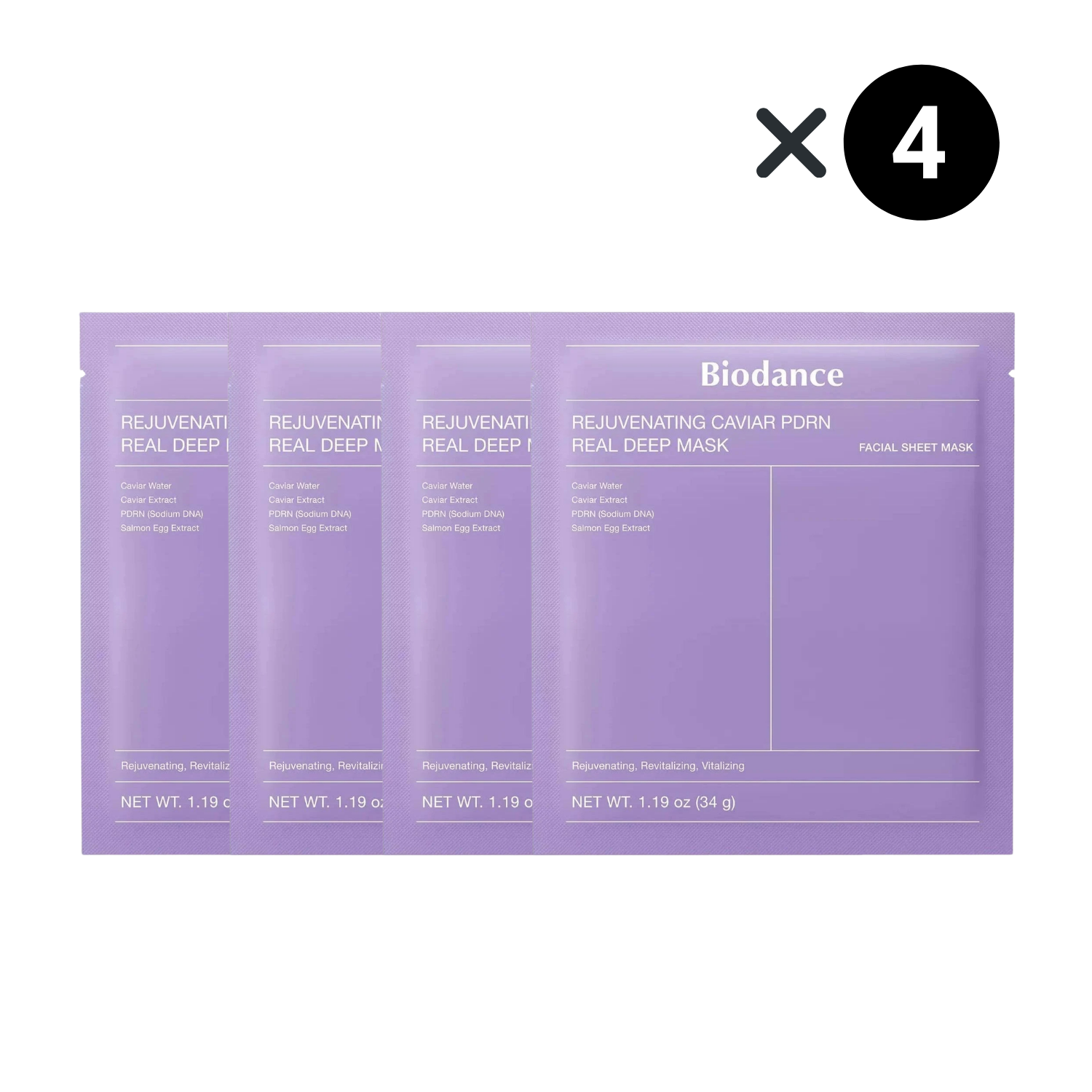 Set 4× Biodance – Rejuvenating Caviar PDRN Real Deep Mask – Rassodante & illuminante