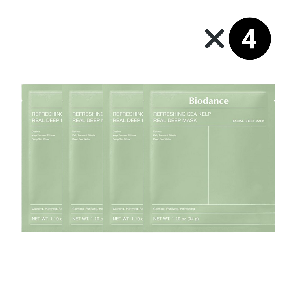 Set 4× Biodance Refreshing Sea Kelp Real Deep Mask – Purificante, Lenitiva & Idratante