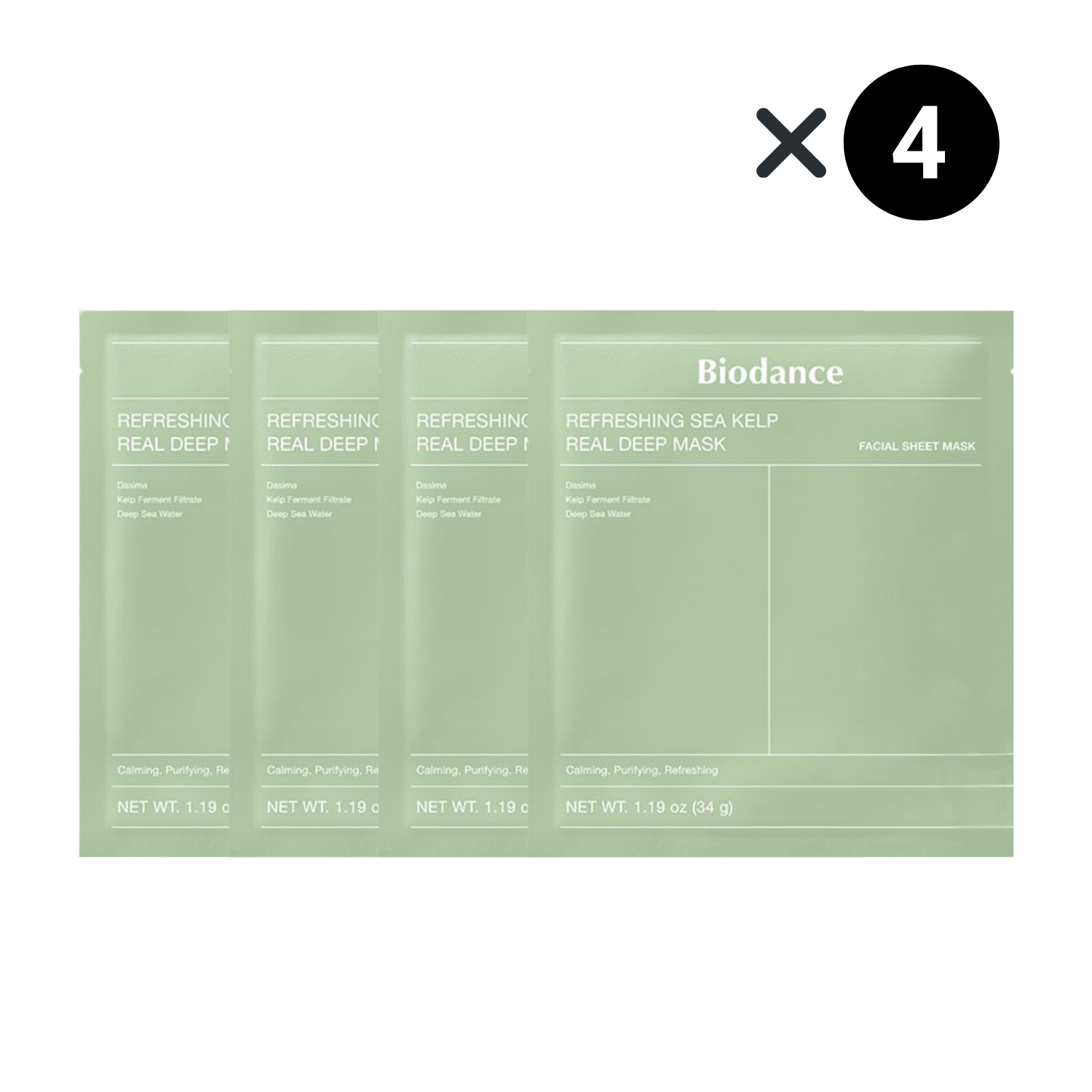 Set 4× Biodance Refreshing Sea Kelp Real Deep Mask – Purificante, Lenitiva & Idratante
